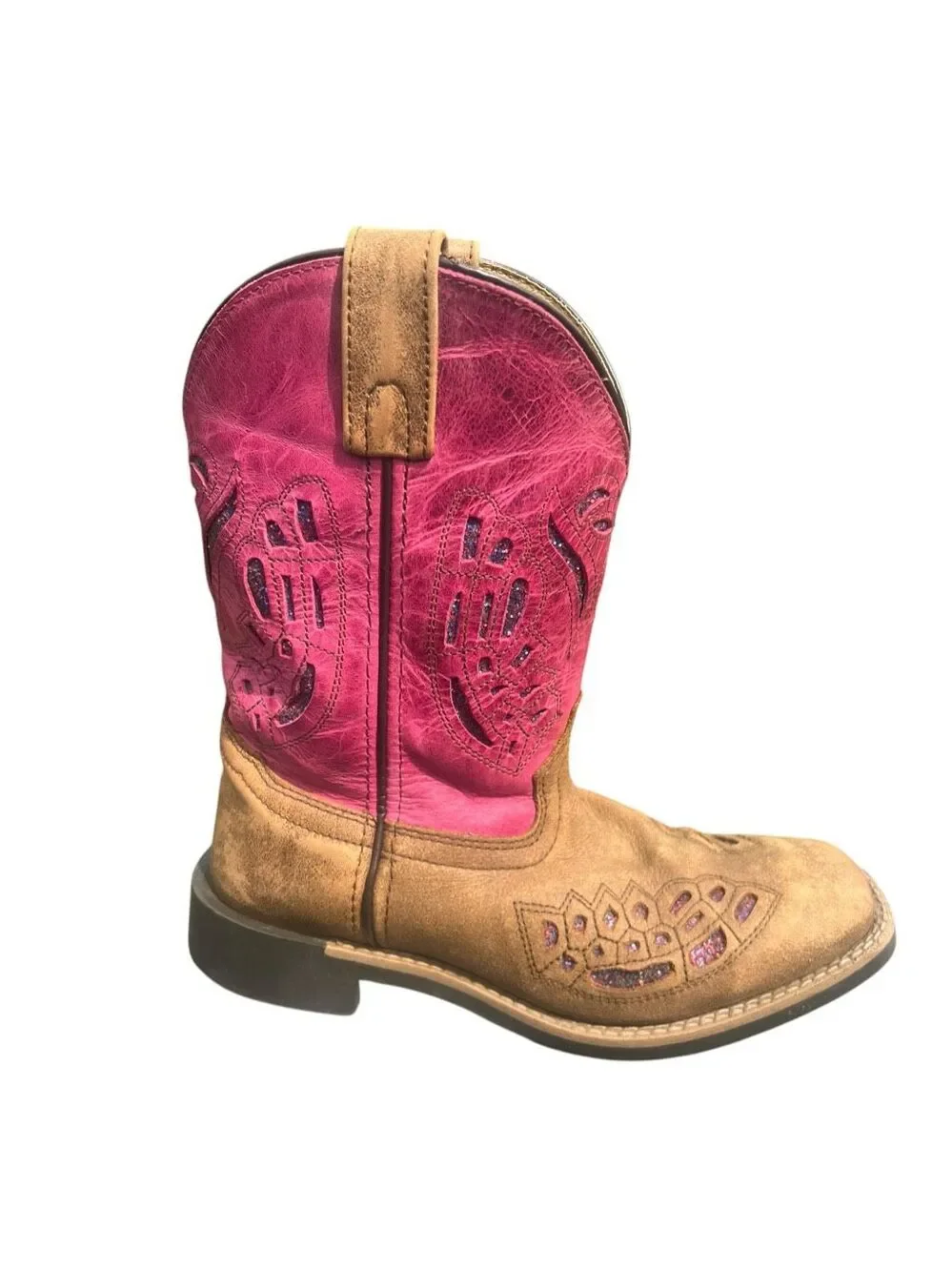 Shyanne Girls 3 Chloe pink glitter brown square toe western cowgirl boots